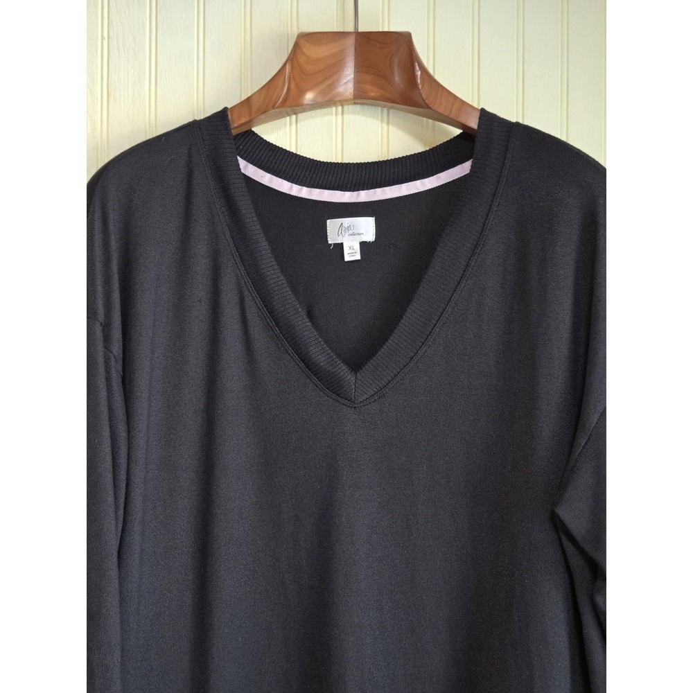 Aria Collection Sweater Tunic Womens XL Black V Neck 3/4 Sleeve Stretch Knit‎
